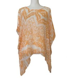 New Chico’s Orange Floral Wrap Beach Coverup Kimono, Sz S/M